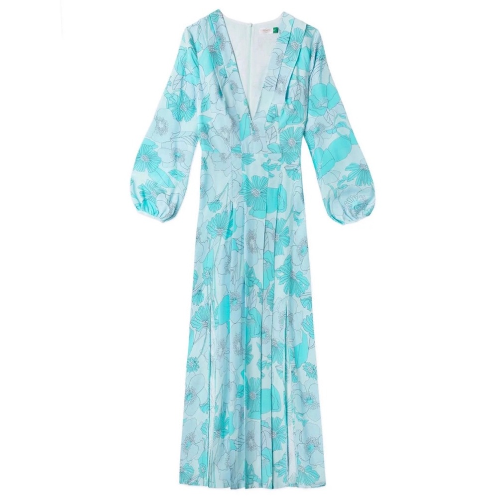 Rixo Camellia Dress in Abstract 60s Floral Blue